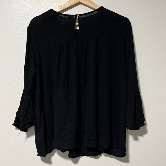 Old Navy Black Boho Blouse - Size M, 3/4 Bell Sleeves, Flowy Peasant Top - Picture 3 of 14